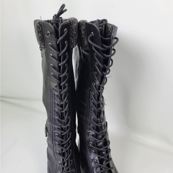 TORRID Black Faux Leather Sweater-Trimmed Knee-High Combat Boot Sz 12 - Picture 6 of 10